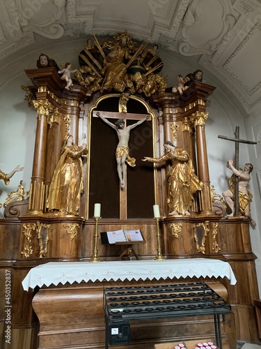 Stainz, Austria, June 23, 2021. Stainz Castle in the Austrian state of Styria. Today the Baroque complex belongs to the Counts of Merano. The interior of the church of the former monastery