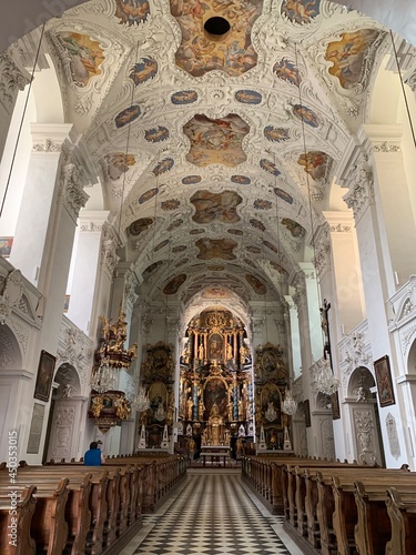 Stainz, Austria, June 23, 2021. Stainz Castle in the Austrian state of Styria. Today the Baroque complex belongs to the Counts of Merano. The interior of the church of the former monastery
