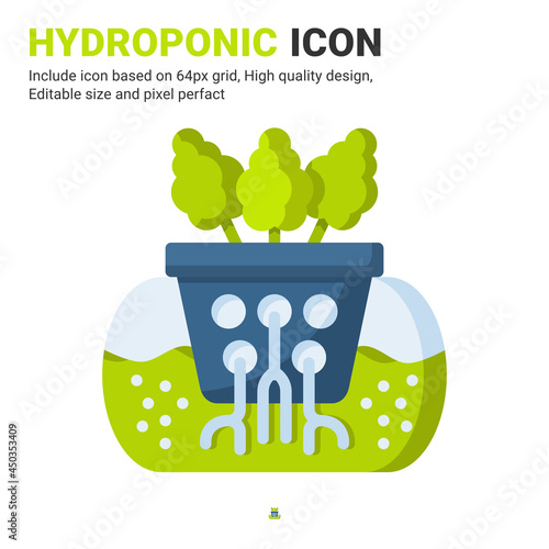 Hydroponic icon vector with flat color style isolated on white background. Vector illustration hydroponic sign symbol icon concept for digital farming, technology, industry, agriculture and project