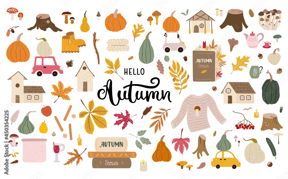 Autumn doodle illustrations - leaves, pumpkins, acorns, mushrooms, sweater, books, stumps. Fall season elements perfect for scrapbook, card, poster, invitation, sticker, etc. Vector illustration. Autumn doodle illustrations - leaves, pumpkins, acorns, mushrooms, sweater, books, stumps. Fall season elements perfect for scrapbook, card, poster, invitation, sticker, etc. Vector illustration.