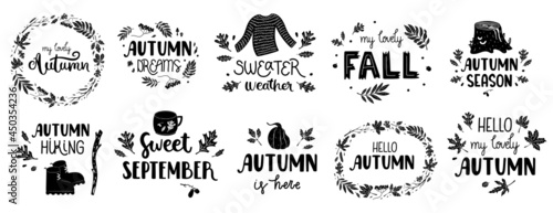 Set of black hand-drawn text and illustrations. Perfect for decorations, plotter cutting, sticker, etc.