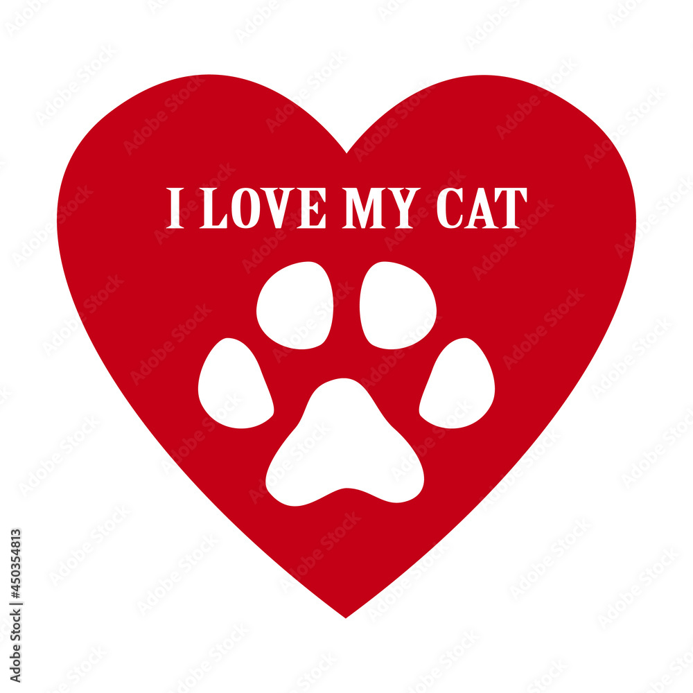 Cat track - animal footprint, Black and white vector illustration. I love my cat. A slogan concept for dog lovers. Sticker, banner, logo. Cat track - animal footprint, Black and white vector illustration. I love my cat. A slogan concept for dog lovers. Sticker, banner, logo.