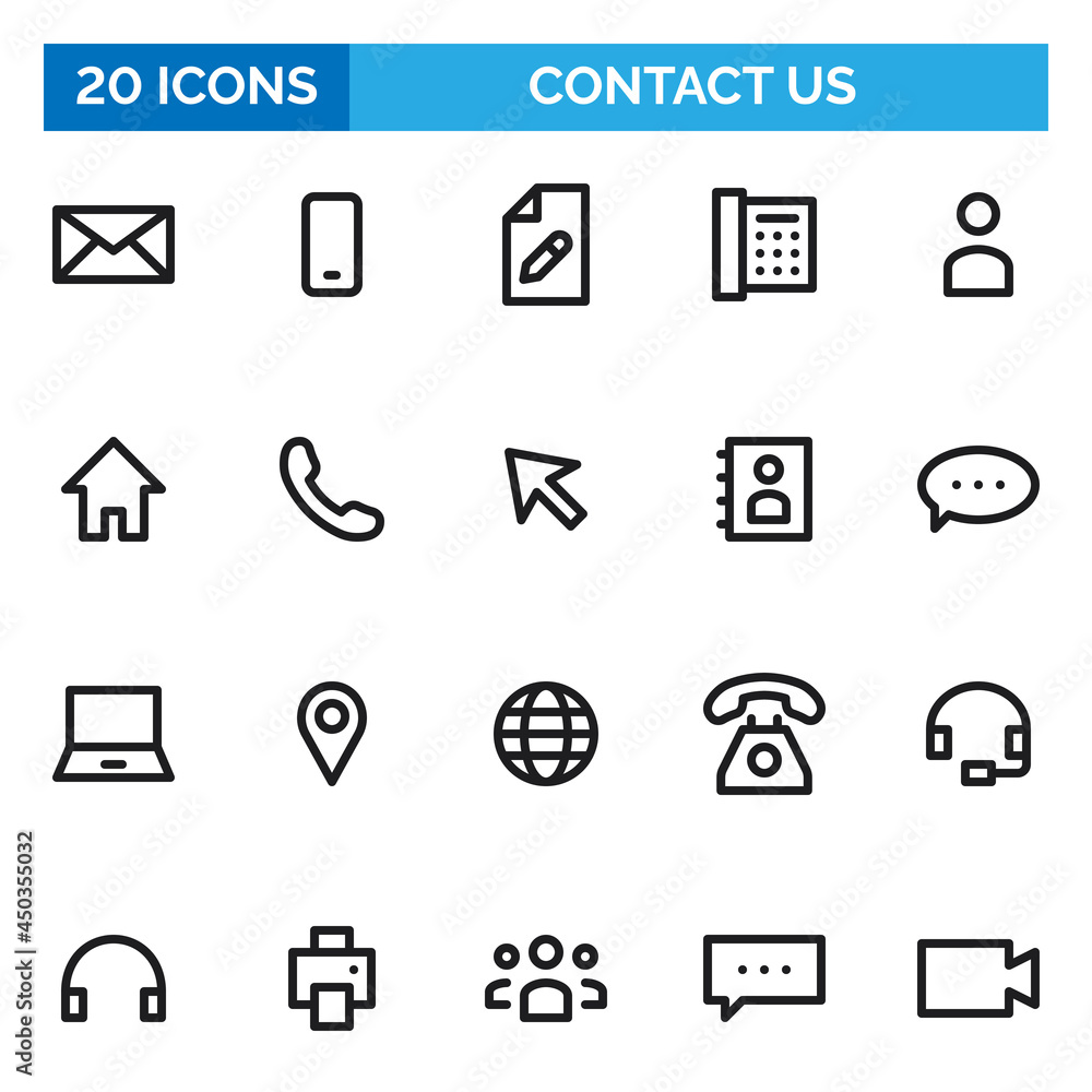 Contact us icons editable stroke outline style Contact us icons editable stroke outline style