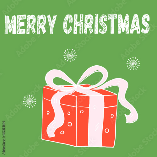 Christmas illustration, postcard, gift, snowflakes, doodles