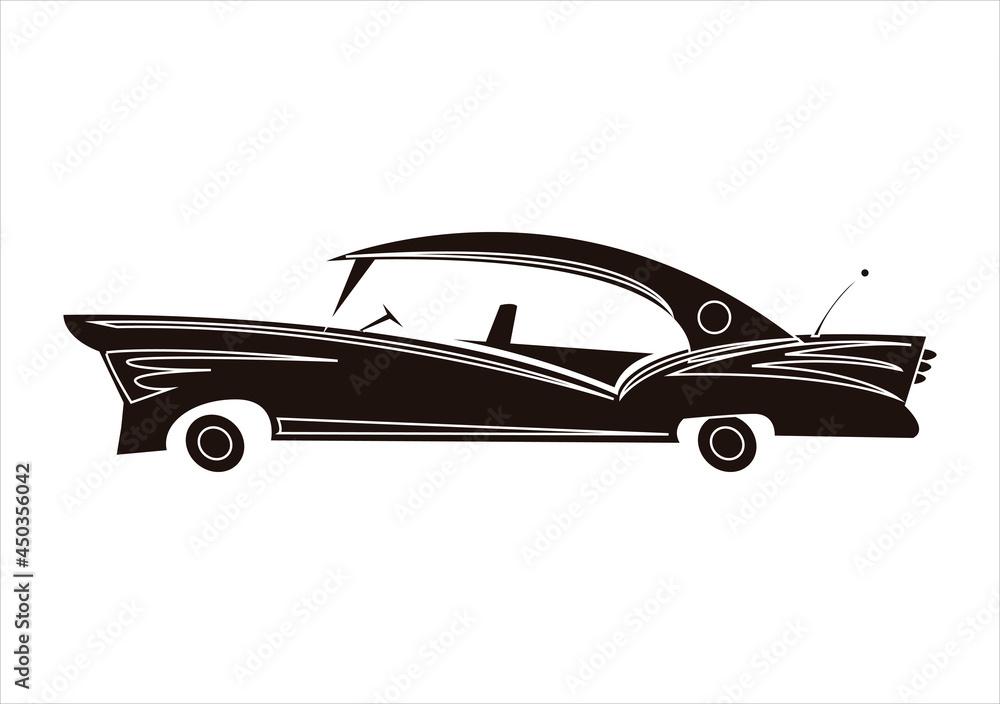 Icono negro de coche clásico en fondo blanco.