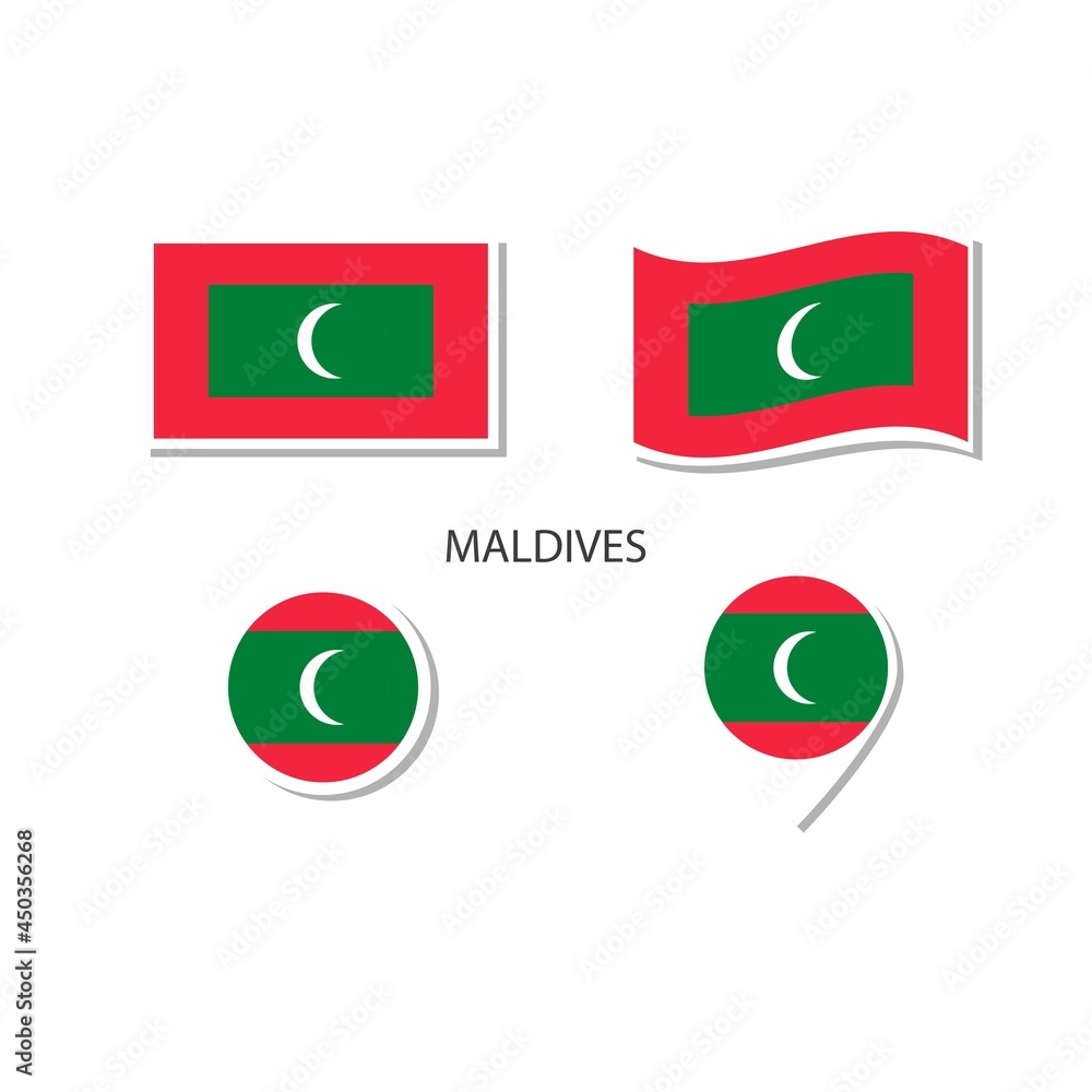 Maldives flag logo icon set, rectangle flat icons, circular shape, marker with flags. Maldives flag logo icon set, rectangle flat icons, circular shape, marker with flags.