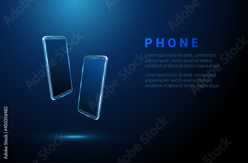 Pair of abstract blue low poly phones