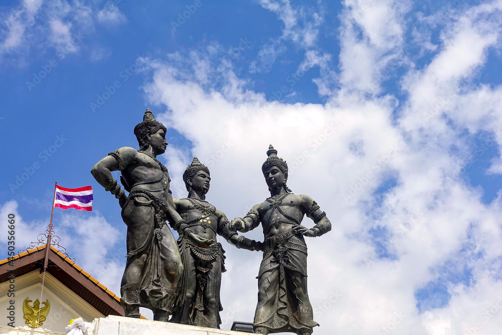 Three Kings Monument is a sculpture symbol of Chiang Mai, Thailand.