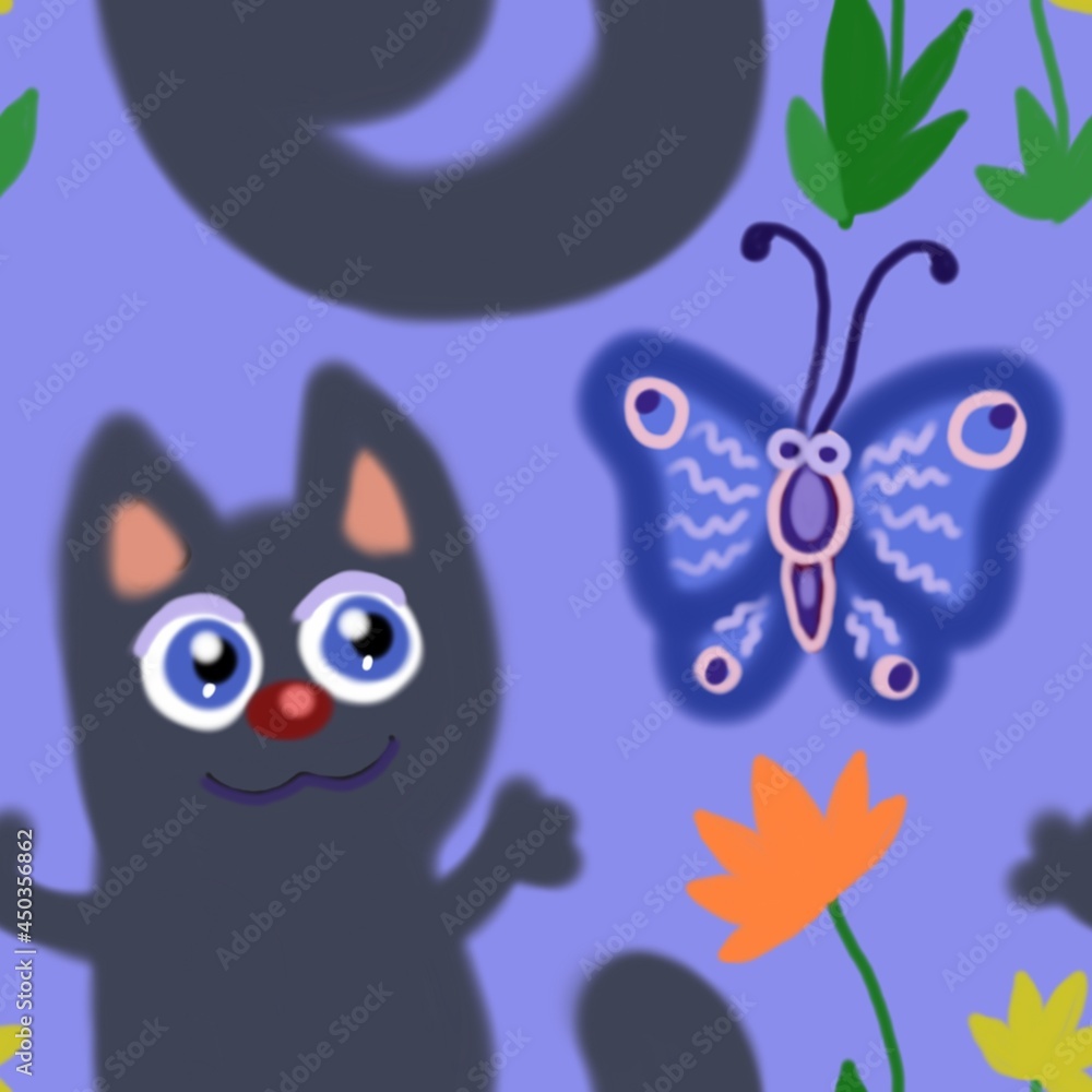 Fototapeta premium cat and butterfly