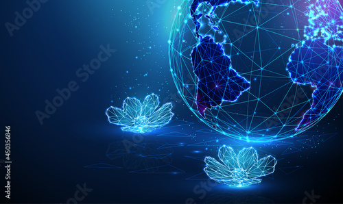 Abstract planet earth with flowers on the water