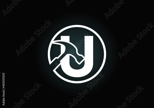 Initial U monogram letter alphabet with a Hammer. Repair  renovation  and construction logo. Modern vector logo for construction business  and company identity