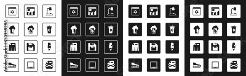 Set Table lamp, Cloud database, Browser setting, Coffee cup to go, Graph chart infographic, Marker pen and Paper shredder icon. Vector