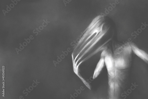 Fotografie Illustration of scary horror man  mental illness surreal abstract concept