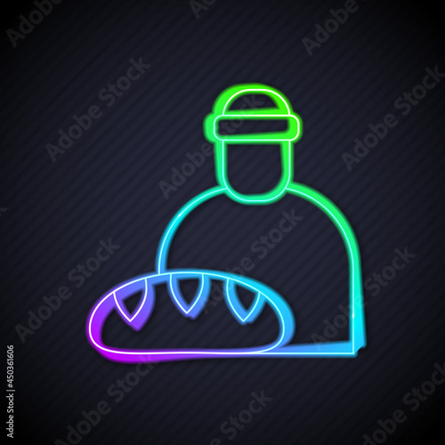 Glowing neon line Feeding the homeless icon isolated on black background. Help and support. Giving food to the hungry concept. Vector