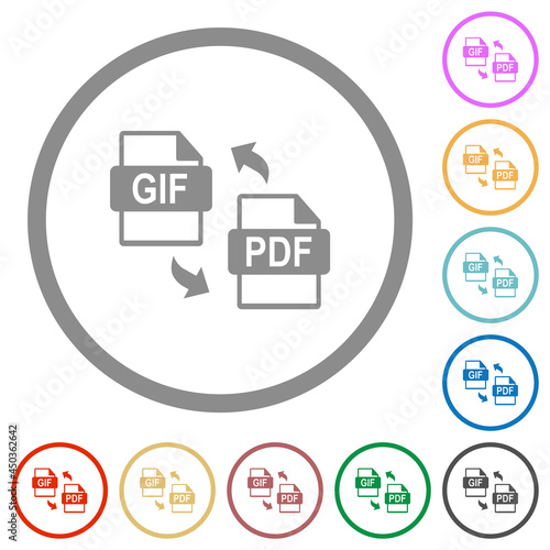 GIF PDF file conversion flat icons with outlines © botond1977