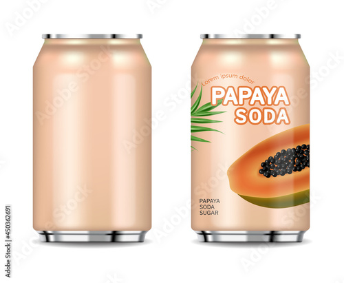 Papaya canned juice isolated vector realistic. Product placement package fres...