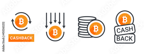 Cashback icon Bitcoin set. Cryptocurrency Icons. Return money. Business and finance editable icons. Vector illustration