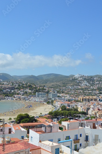 Peñiscola town landscape view, it's south beach coastline and mountains © LuisG