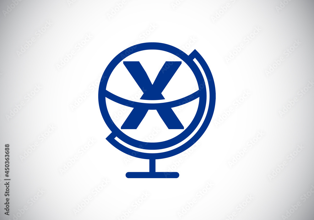 Initial X monogram alphabet with earth globe emblem. Globe logo design vector template. Font emblem. Logo for communication business and company identity Initial X monogram alphabet with earth globe emblem. Globe logo design vector template. Font emblem. Logo for communication business and company identity