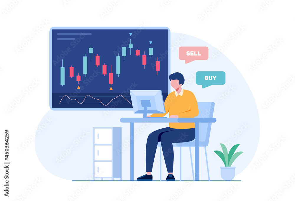 Trading stock and forex candlestick concept flat vector illustration for banner Premium Vector Trading stock and forex candlestick concept flat vector illustration for banner Premium Vector
