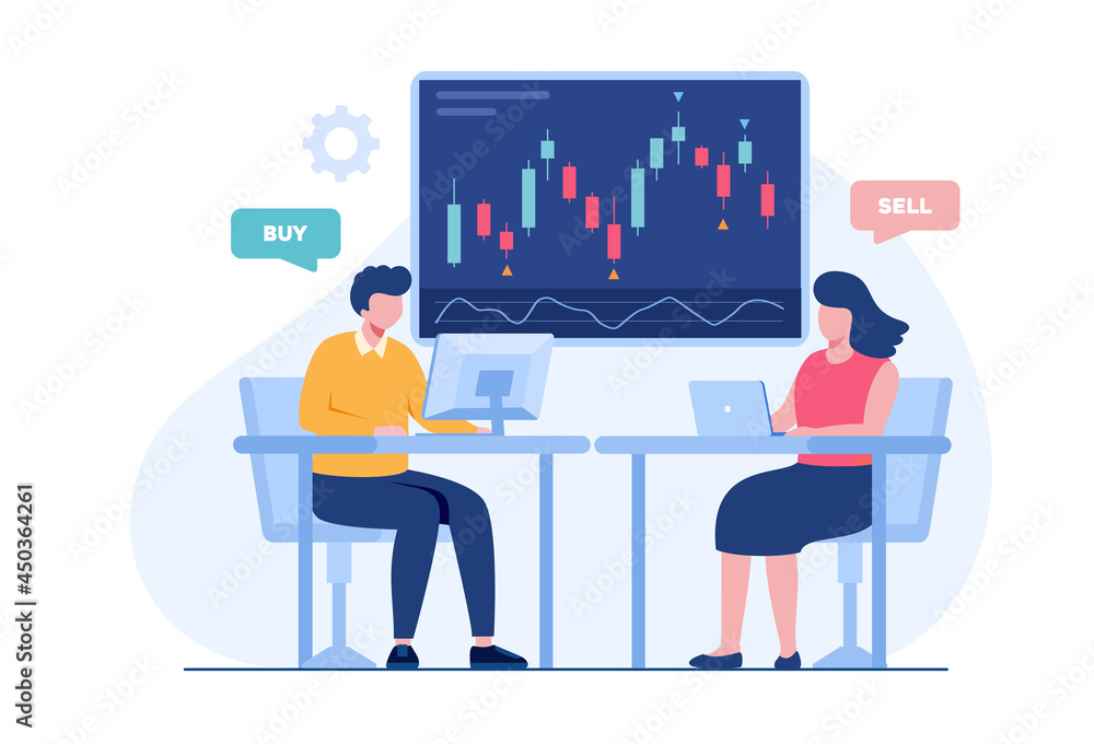 Trading stock and forex candlestick concept flat vector illustration for banner Premium Vector Trading stock and forex candlestick concept flat vector illustration for banner Premium Vector