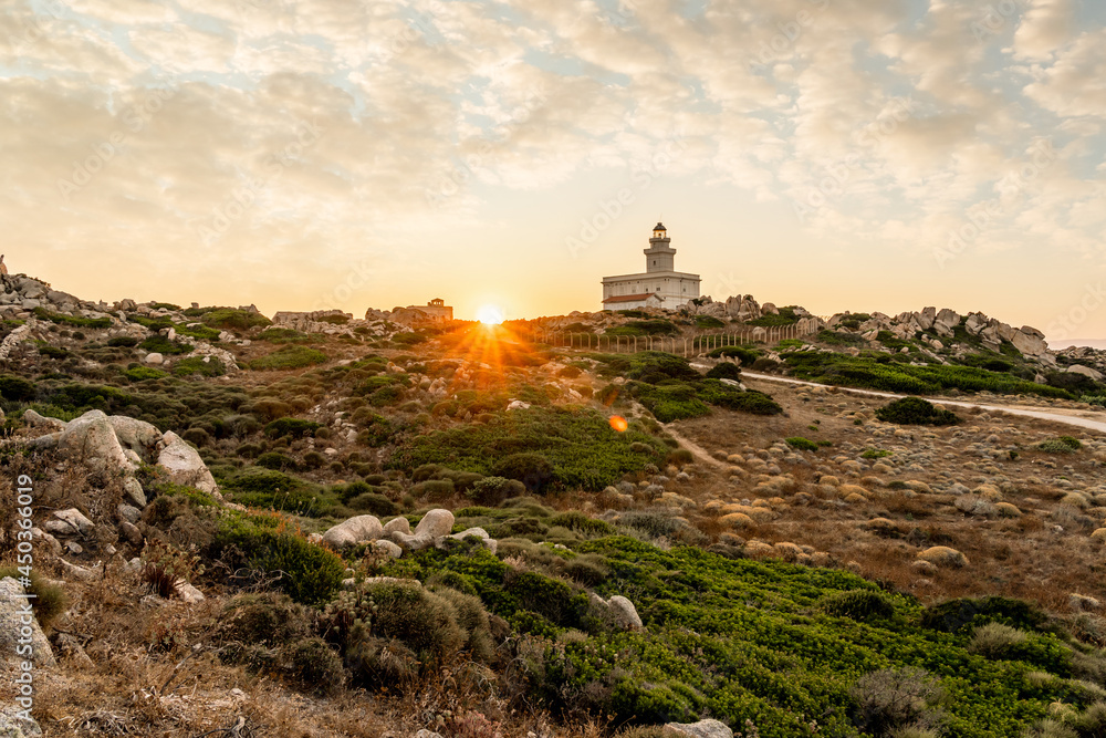 Beautiful view of lighthouse in Capo Testa at sunset, Sardinia Beautiful view of lighthouse in Capo Testa at sunset, Sardinia