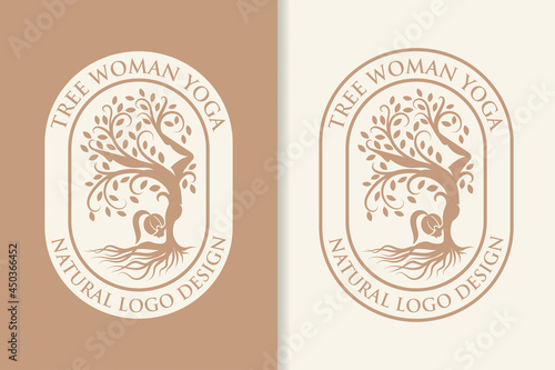 tree woman yoga natural logo design