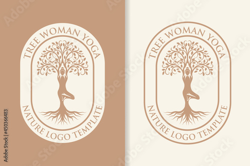 tree woman yoga nature logo template