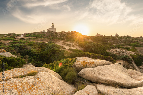 View of lighthouse in Capo Testa at sunset - Sardinia