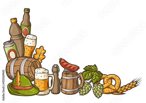 Illustration for beer festival or Oktoberfest. Background for pub or bar menu and flyers.