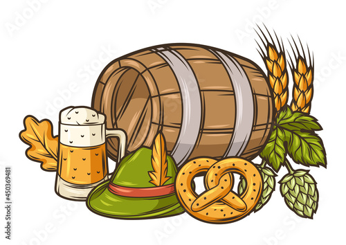 Illustration for beer festival or Oktoberfest. Background for pub or bar menu and flyers.