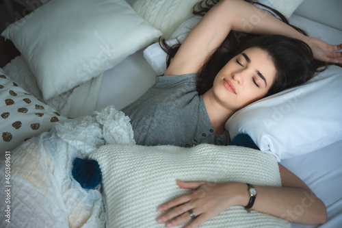 sleepy young woman relaxing...