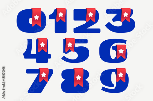 Cute and bold numbers set with a red bookmark ribbon and white star.