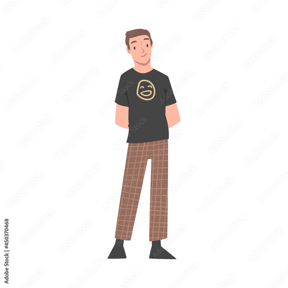Positive Man Character Standing with Smiling Face Feeling Euphoric and in High Spirits Vector Illustration Positive Man Character Standing with Smiling Face Feeling Euphoric and in High Spirits Vector Illustration