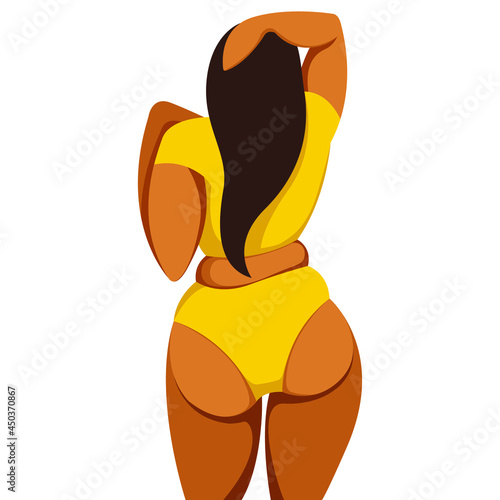 vector illustration on the theme of bodypositive.a young fat girl stands with her back, she is not at all embarrassed by her body. isolated on white background. love and accept your body.love yourself