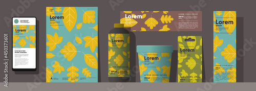 Autumn backgrounds. An example of the use of vector illustrations on labels  packaging. Corporate identity and branding. Design templates in different sizes.