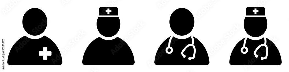 Obraz premium Set of doctor icons. Physician, provider of patient care. Vector illustration.