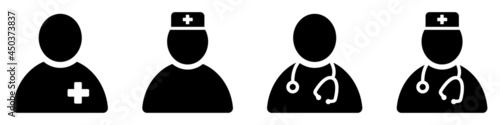 Set of doctor icons. Physician, provider of patient care. Vector illustration.