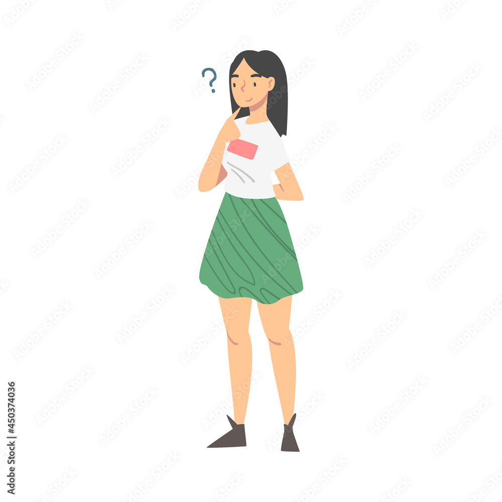 Thoughtful Brunette Woman Character and Question Mark Thinking Over the Matter Vector Illustration Thoughtful Brunette Woman Character and Question Mark Thinking Over the Matter Vector Illustration