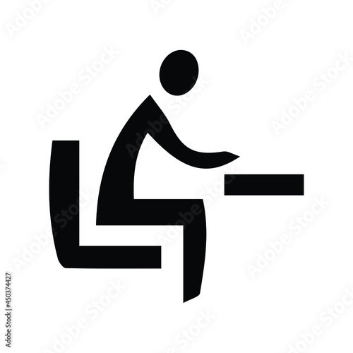 Vector sitting man icon design. Wrong sit in office table sign design.