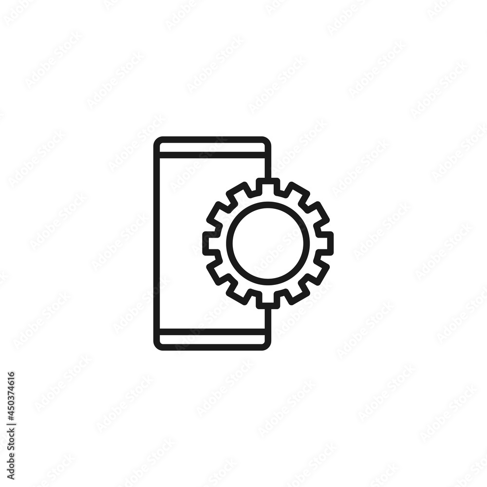Line icon of gear in front of mobile phone Line icon of gear in front of mobile phone