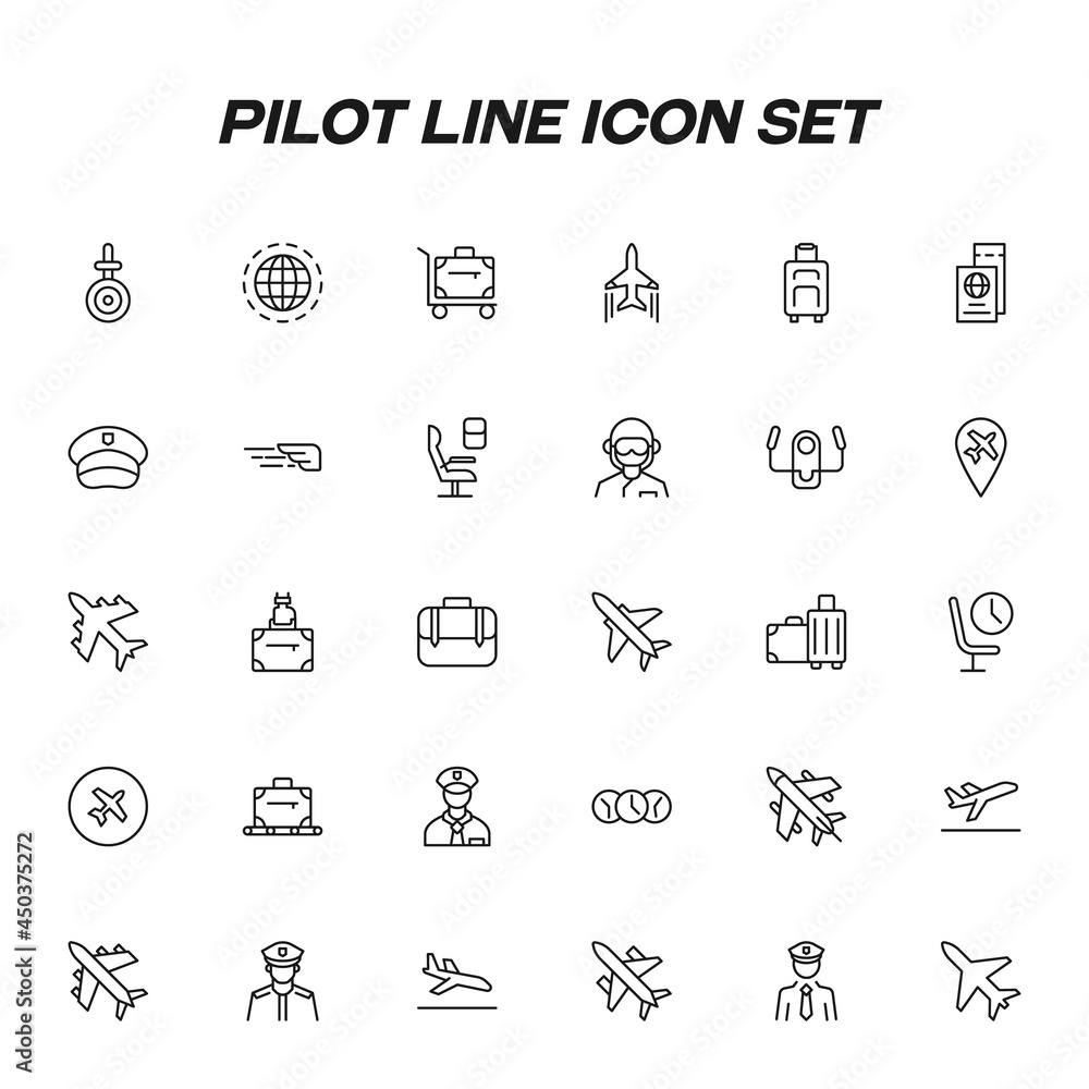Pilot line icon set Pilot line icon set