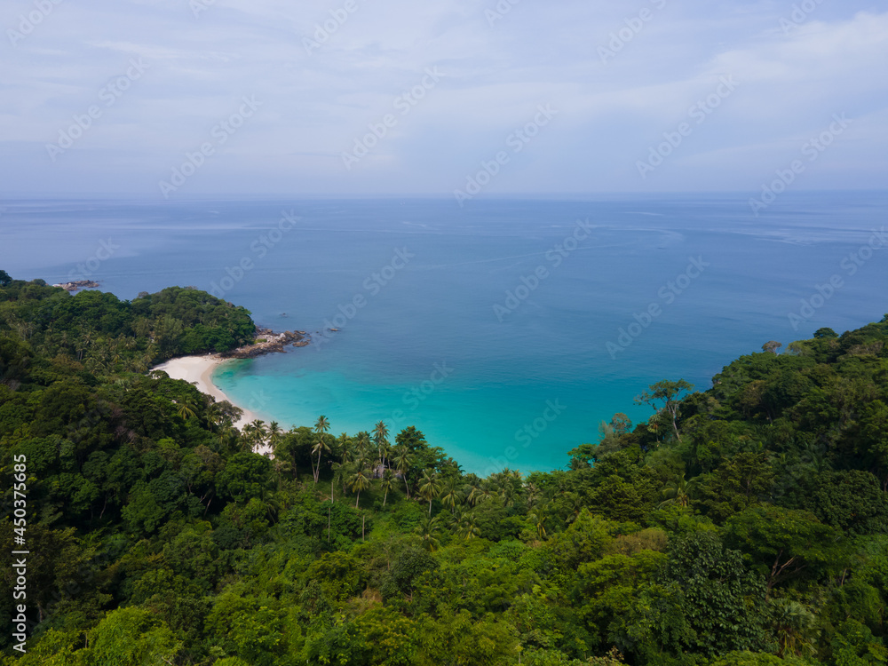 Aerial view high angle view Top-down seawater wave on sandy beach. Aerial view above beach sea in tropical beach sea. Aerial view high angle view Top-down seawater wave on sandy beach. Aerial view above beach sea in tropical beach sea.