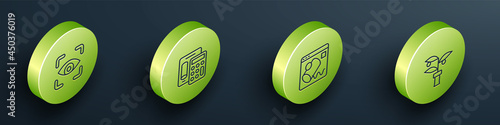 Set Isometric line Eye scan, Calculator, Data visualisation and Plant breeding icon. Vector