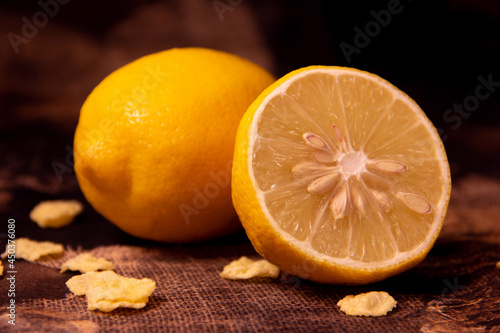 Bright juicy citruses. Lemons close-up.