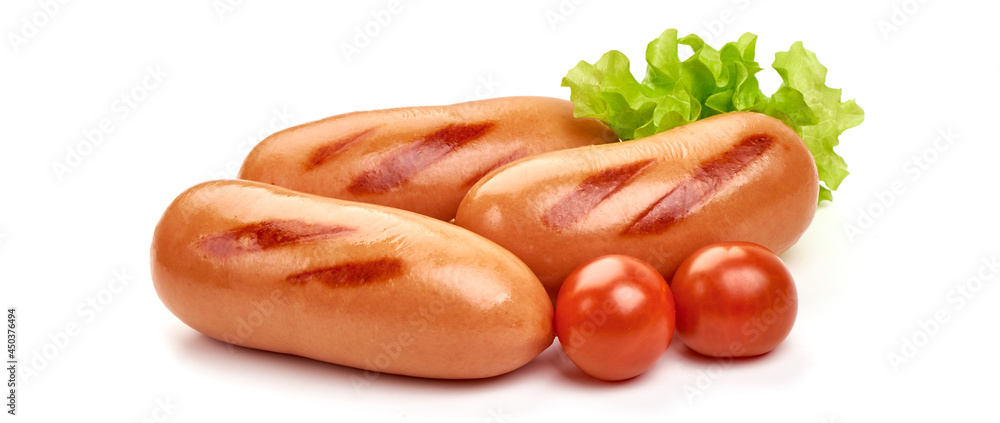 Barbecued pork sausages, isolated on white background. Barbecued pork sausages, isolated on white background.