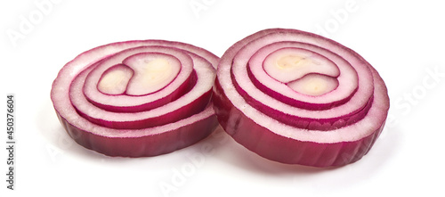 Red onion rings, isolated on white background.
