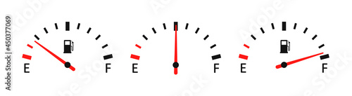 Speedometer or full fuel gauge icons elements. Vector illustration.