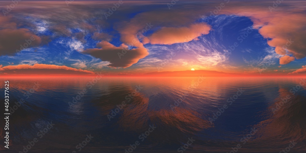 Fototapeta premium sea panorama, HDRI, environment map , Round panorama, spherical panorama, equidistant projection, 360 high resolution panorama 3d rendering, 