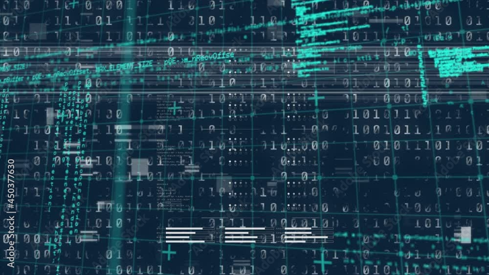 Animation of data processing and binary coding over grid Animation of data processing and binary coding over grid